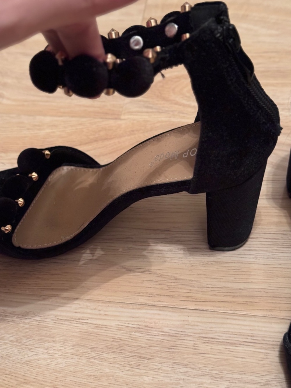 Black Studded Block Heel Sandals - Picture 2 of 8